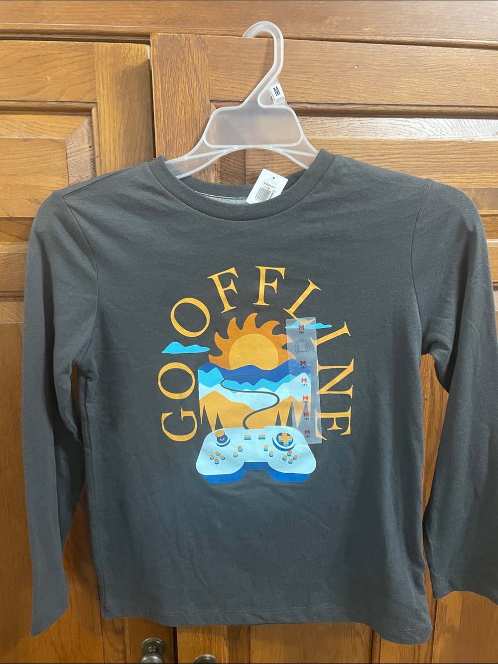 Kids 'GOffline' Graphic Long Sleeve Tee - charcoal gray Sz.8 M